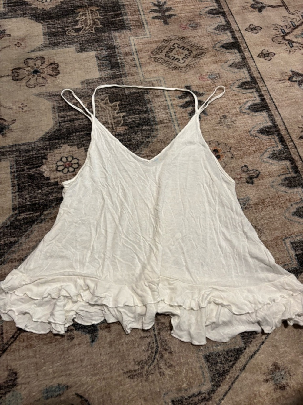 White Ruffle-Hem Spaghetti Strap Camisole
